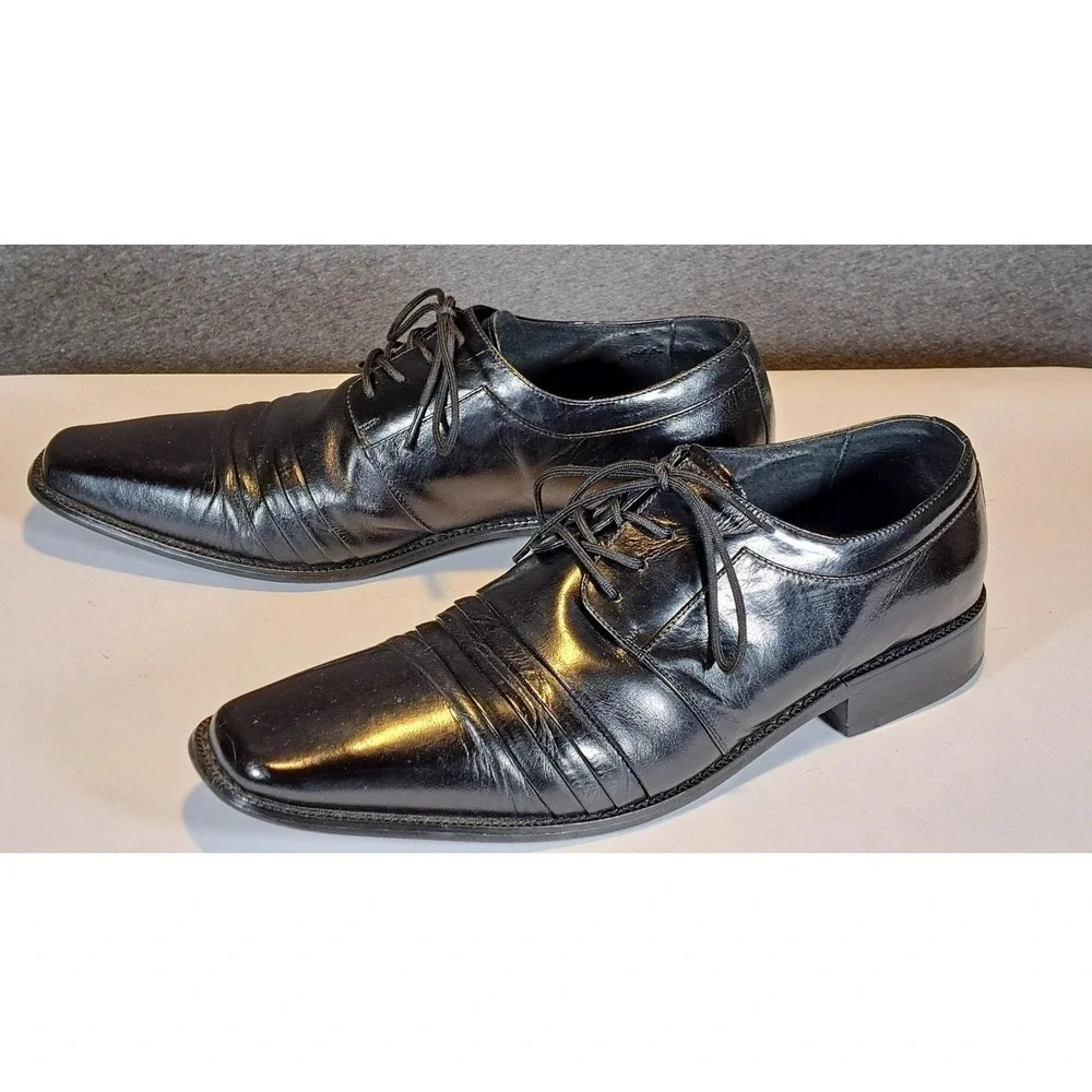 Stacy Adams Mens Black Leather Square Toe Lace Up Oxford Dress Shoes‎ 10.5